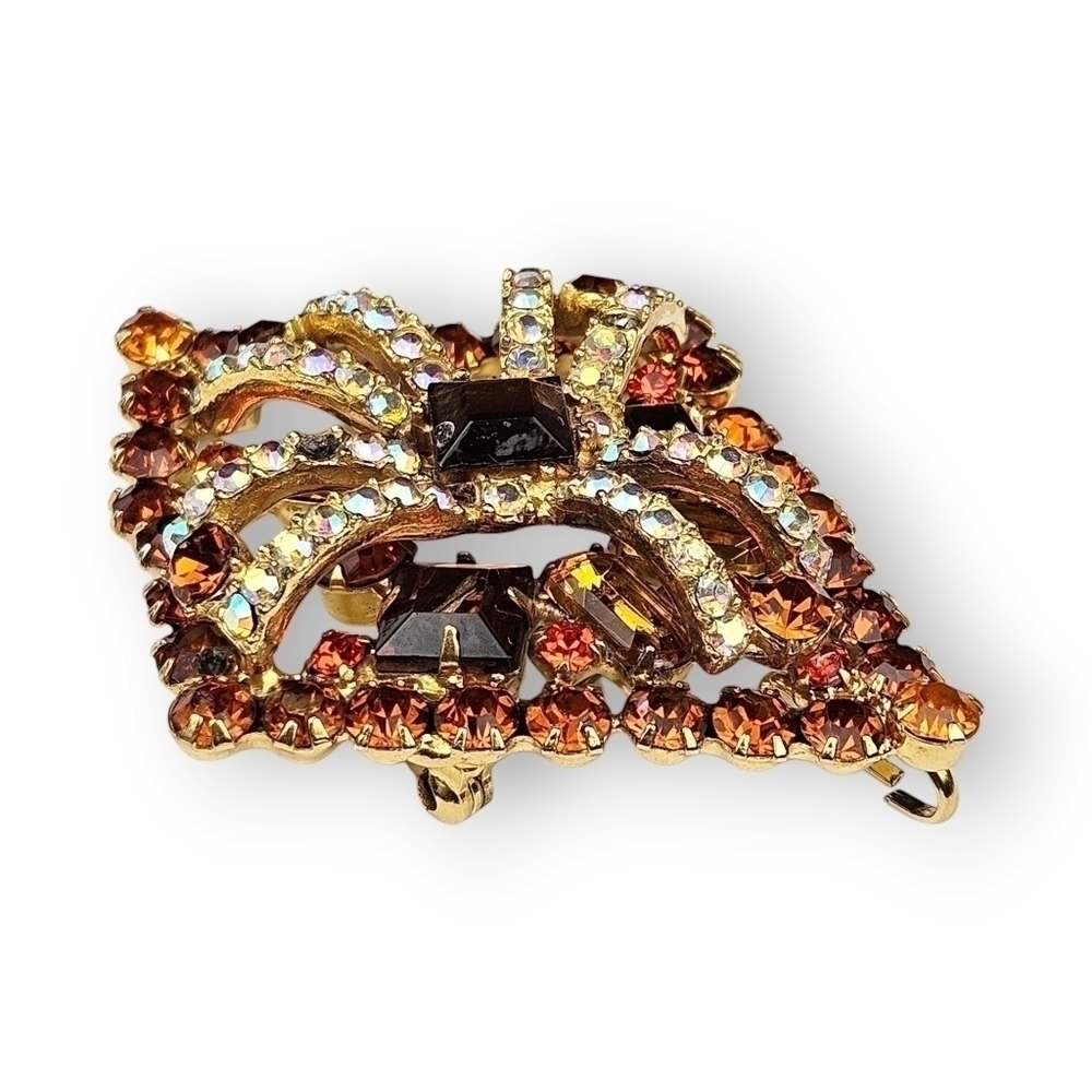 Juliana Rhinestone Brooch Pin Pendant Layered Topaz AB Orange Diamond Vtg D&E - Picture 2 of 12